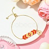 Cylinder Seed Beaded & Brass Heart Charm Box Chain Slider Bracelets for Women BJEW-JB10747-2