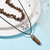 2Pcs 2 Style Natural Tiger Eye Bullet & Alloy Sun Pendant Necklaces Set NJEW-JN04514-03-2