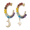 Moon & Star Chakra Faceted Round Gemstone Dangle Half Hoop Earrings EJEW-JE05898-1