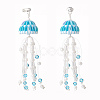 Glass Seed & Synthetic Moonstone Beaded Long Tassel Dangle Stud Earrings with Shell Pearl for Women EJEW-TA00062-3