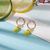 Resin Lemon with ABS Plastic Pearl Flower Dangle Hoop Earrings EJEW-TA00187-2