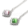 Glass Cat Eye Rhombus Pendant Necklaces NJEW-Z049-01P-1