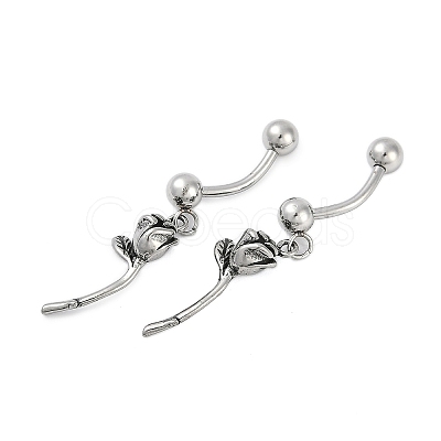 Rose 316 Surgical Stainless Steel Belly Button Rings/Earrings EJEW-G416-01AS-1