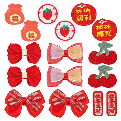 Chinese New Year Bowknot Flower Cloth Alligator Hair Clips Set OHAR-WH0021-31C-1