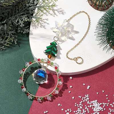 Christmas Wire Wrapped Glass Beads Ring Hanging Ornaments HJEW-TA00202-1