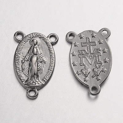 Holy Oval Carved Virgin Mary Tibetan Style Alloy Chandelier Component Links TIBEP-LF0961YKG-B-FF-1