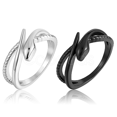 2Pcs 2 Color Alloy Snake Open Cuff Rings Set for Women JR933A-1