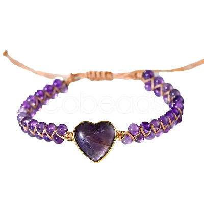 Heart Natural Amethyst Braided Bracelets PW-WG47B26-01-1