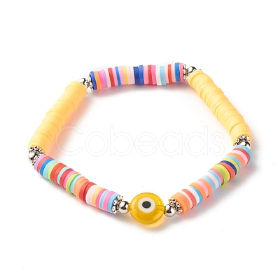 Handmade Polymer Clay Heishi Beads Stretch Bracelet BJEW-JB07372-02-1