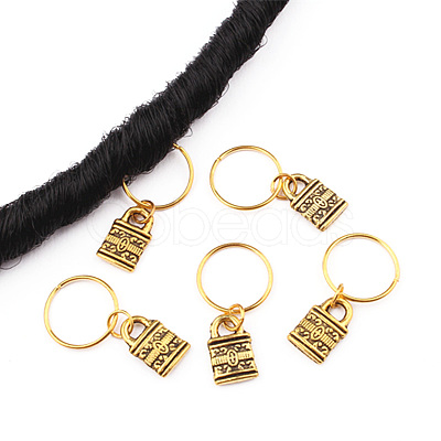 Tibetan Style Alloy Hair Braid Rings Pendants PALLOY-TAC0009-54AB-1