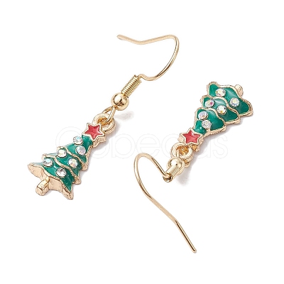 Christmas Tree Alloy Rhinestone Dangle Earrings EJEW-JE05828-01-1