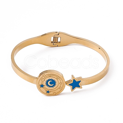 Blue Enamel Moon & Star Hinged Bangle BJEW-L678-04G-1