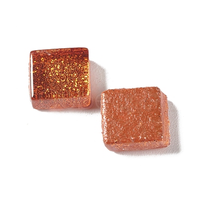 Square with Glitter Powder Mosaic Tiles Glass Cabochons DIY-P045-04-1