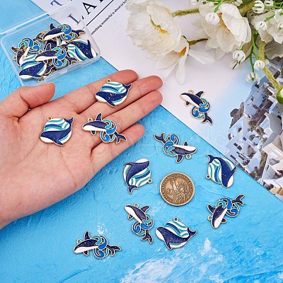 20Pcs Whale Enamel Charm Pendant Blue Whales Fish Charm Sea Animal Pendant for Jewelry Necklace Bracelet Earring Making Crafts JX299A-1