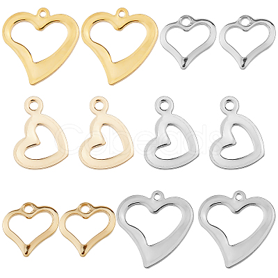 SUNNYCLUE 120Pcs 6 Style Stainless Steel Open Heart Charms STAS-SC0003-97-1