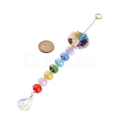 Natural & Synthetic Mixed Gemstone Tree with Glass Window Hanging Suncatchers HJEW-JM00853-02-1