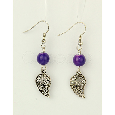 Dangle Leaf Earrings EJEW-JE00177-M-1