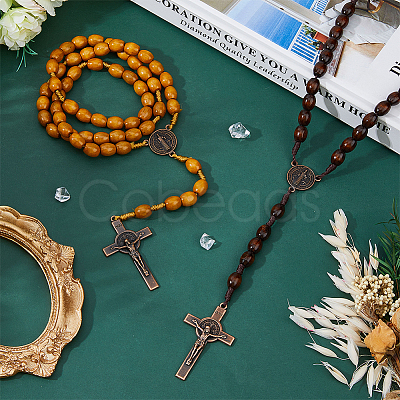 FIBLOOM 2Pcs 2 Colors Alloy Religion Crucifix Cross Pendant Necklaces Set NJEW-FI0001-38-1