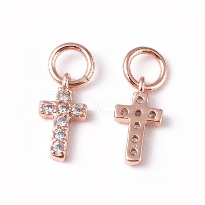 Brass Micro Pave Cubic Zirconia Tiny Cross Charms ZIRC-X0001-01-1