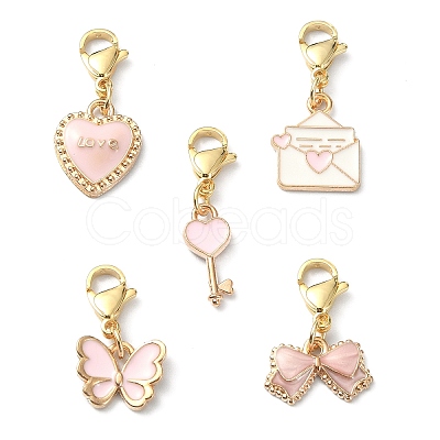 5Pcs Valentine's Day Alloy Enamel Pendants Decoratios HJEW-JM01162-01-1