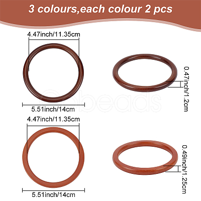 WADORN 6Pcs 3 Styles Wooden Round Ring Shaped Bag Handles FIND-WR0007-90-1