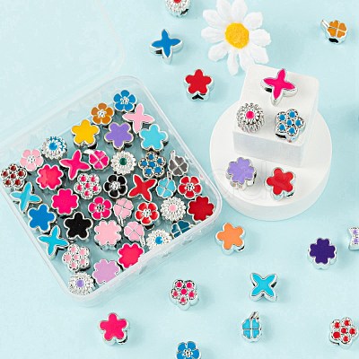 70Pcs 7 Style Flowers & Plants Series UV Plating Acrylic European Beads OACR-LS0001-07-1