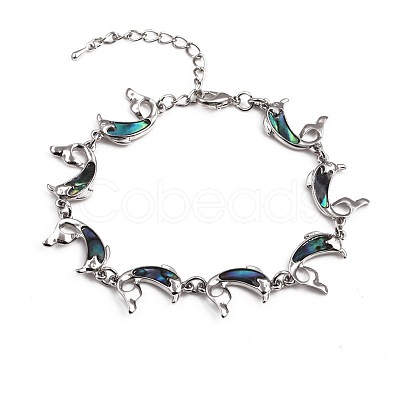 Dolphin Natural Abalone Shell/Paua Shell Link Bracelets for Women FS5984-7-1