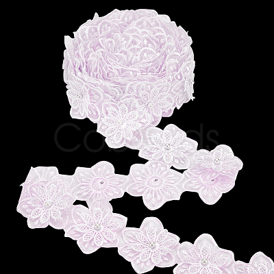 Organza Lace Trim with Resin Imitation Pearl Beads OCOR-WH0085-53C-1