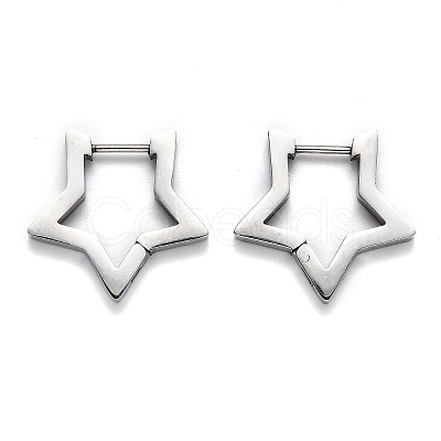 Non-Tarnish 304 Stainless Steel Star Huggie Hoop Earrings X-STAS-H156-05P-1