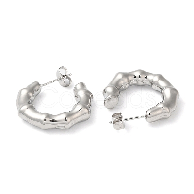 Non-Tarnish 304 Stainless Steel Bamboo Ring Stud Earring EJEW-K244-42P-1