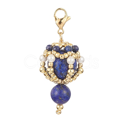 Natural Lapis Lazuli & Rose Quartz Beaded Pendant Decorations HJEW-MZ00035-1