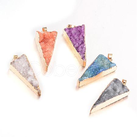 Plated Natural Drusy Agate Triangle Pendants G-R275-08M-1