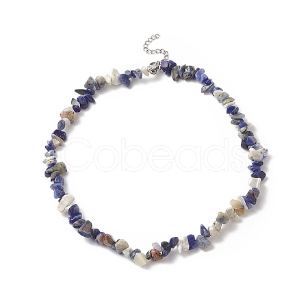 Natural Sodalite Chip Beaded Necklaces with 304 Stainless Steel Lobster Claw Clasp & Chain Extender NJEW-JN04225-02-1
