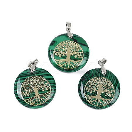 Synthetic Malachite Flat Round Pendants G-Q188-01P-03-1