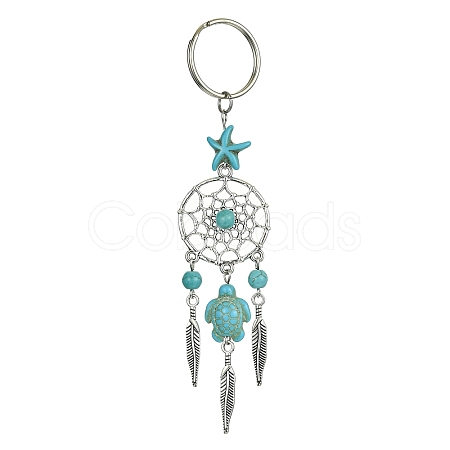 Alloy Woven Net/Web with Feather Pendant Keychain KEYC-JKC00590-01-1