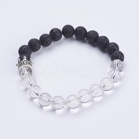 Natural Lava Rock & Quartz Crystal Stretch Bracelets BJEW-JB03510-01-1