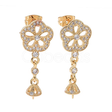 Brass Micro Pave Clear Cubic Zirconia Stud Earring Findings KK-G420-21G-1