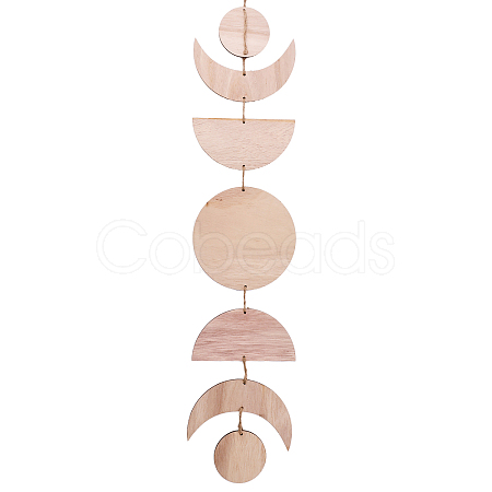 Moon Phase Wooden Pendant Decorations HJEW-WH0043-26A-1