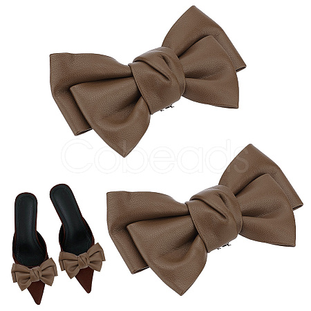 Leather Bowknot Shoe Decorations AJEW-WH0323-23E-1