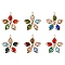 6Pcs Rack Plating Iron Glass Pendants, Light Gold Tone Flower Charms, Colorful, 33x30x7.5mm, Hole: 1mm