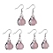 Natural Rose Quartz Palm Dangle Earrings, Platinum Brass Jewelry for Women, 38.5mm, Pin: 0.6mm