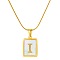 Stainless Steel Snake Bone Chain Alphabet Necklace with Shell Pendant, Letter I, Golden