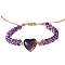 Heart Natural Amethyst Braided Bracelets, Adjuestable Bracelets for Women, 6-1/4~10-1/4 inch(16~26cm)