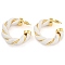 Brass & PU Leather Twist Stud Earrings, Real 18K Gold Plated, White, 40.5x8.5mm