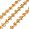 Brass Dapped Chains, with Enamel, Real 18K Gold Plated, Unwelded, with Spool, Flat Oval, Orange, 9x6x1.5mm, about 32.81 Feet(10m)/Roll