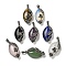 Natural & Synthetic Mixed Gemstone Horse Eye Pendants, Rack Plating Alloy Rhinestone Heart Leaf Charms, Antique Silver, Cadmium Free & Lead Free, Mixed Dyed and Undyed, 31x16x11.5mm, Hole: 5x3mm