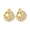 Brass Micro Pave Clear Cubic Zirconia Charms, Round with Star, Golden, 11x8.5x2.5mm, Hole: 1.2mm