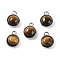 Natural Tiger Eye Pendants, with Platinum Tone Rack Plating Brass, Flat Round, 9.8x7.5x4.3mm, Hole: 1.2mm