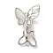 Brass Shell Fold Over Clasps, with Micro Pave Clear Cubic Zirconia, Butterfly, Platinum, 31mm