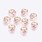 Brass Charms, Real 18K Gold Plated, Long-Lasting Plated, with Rhinestone, Ring, Nickel Free, Light Rose, 12x10x6.5mm, Hole: 7mm